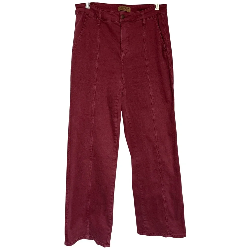 Judy‎ Blue Jeans Burgundy Garment Dyed Wide Leg Cropped Pants Size 13 31